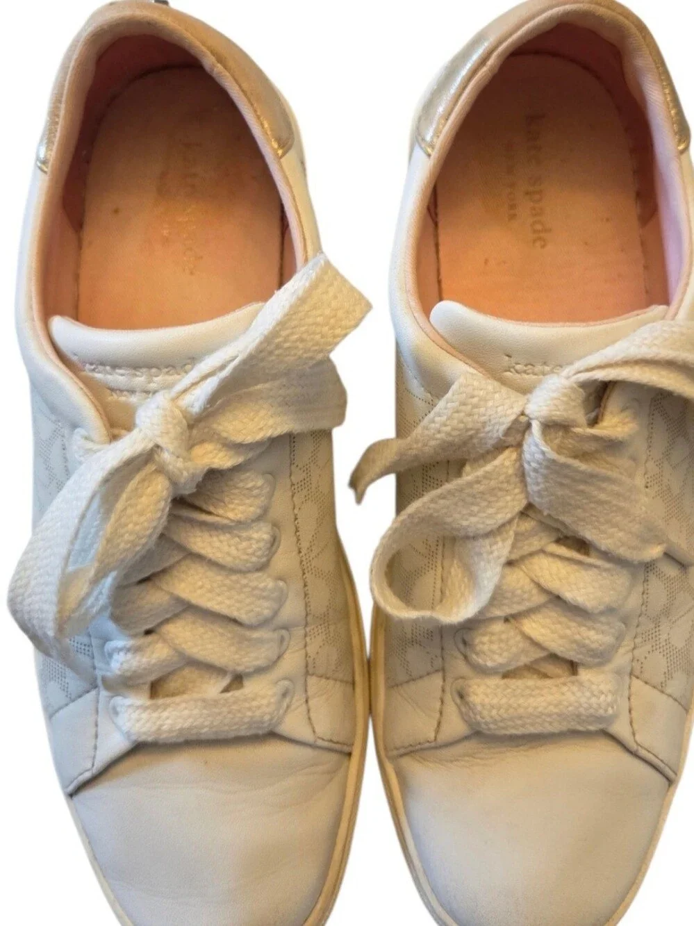 Kate Spade New York Audrey White Leather Lace Up Sneakers Metallic Heel Women's